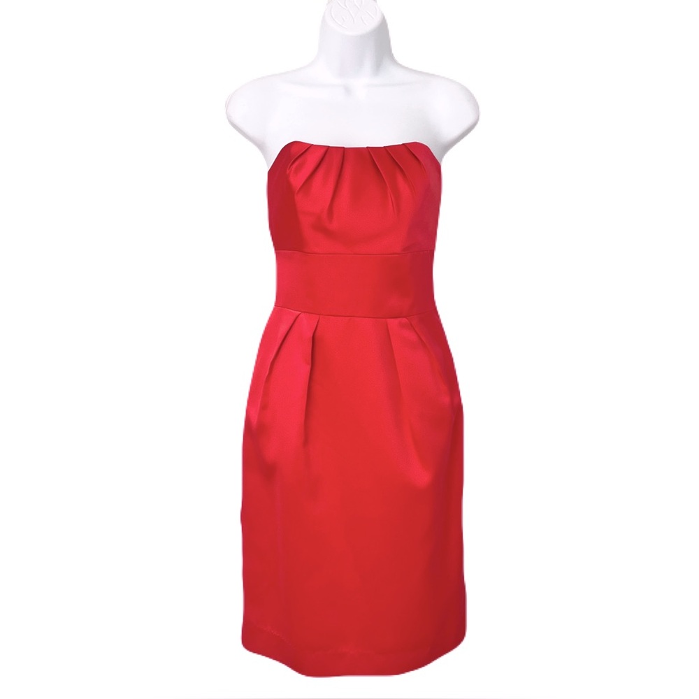 Social Bridesmaids Coral Satin Strapless Dress, Size 6